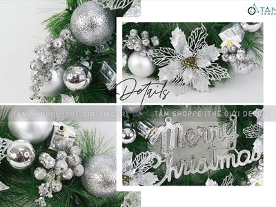 Vòng nguyệt quế Noel 4 hoa trạng nguyên kim tuyến ĐK45cm VNGQ-X-45